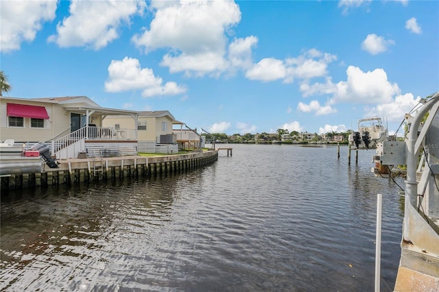 view of dock with a water view