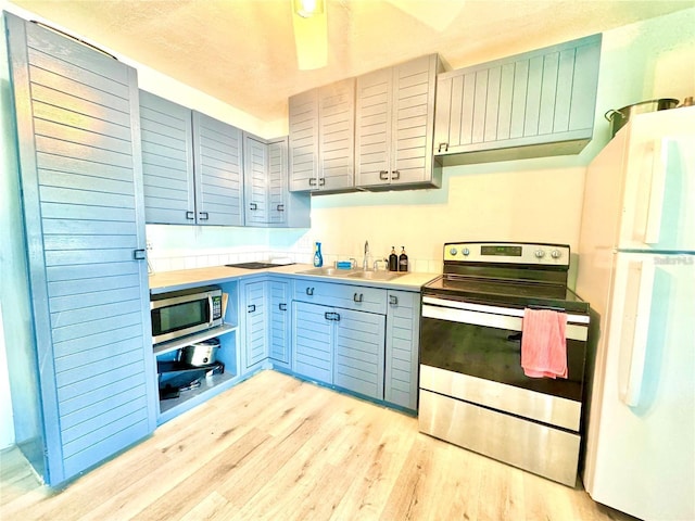 kitchen with sink, light hardwood / wood-style floors, and appliances with stainless steel finishes