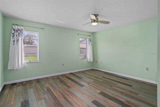 unfurnished room featuring plenty of natural light, a textured ceiling, and wood-type flooring