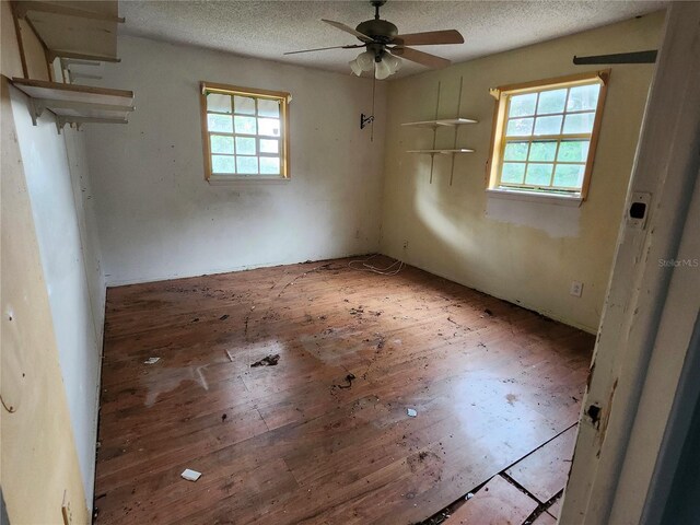 spare room featuring a textured ceiling, a ceiling fan, and a wealth of natural light