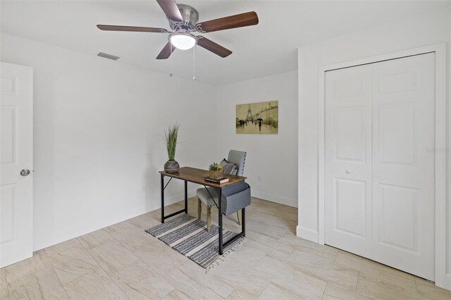 home office featuring ceiling fan