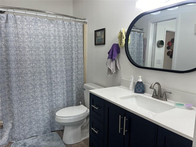 bathroom featuring vanity, toilet, and wood-type flooring