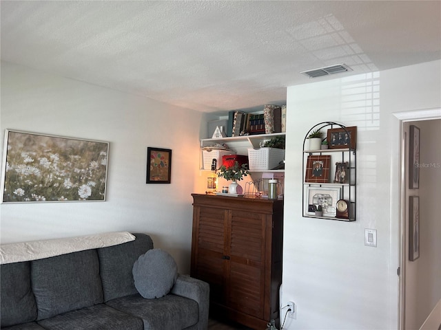 living room featuring a textured ceiling