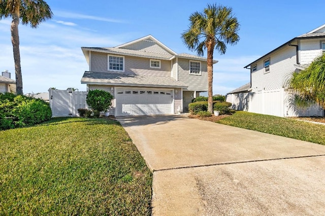 front facade with a garage and a front yard