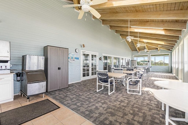 interior space featuring french doors and ceiling fan