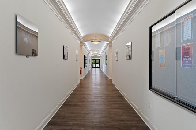 hallway with dark hardwood / wood-style floors