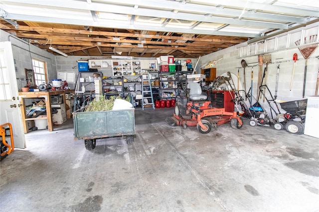 garage featuring a workshop area