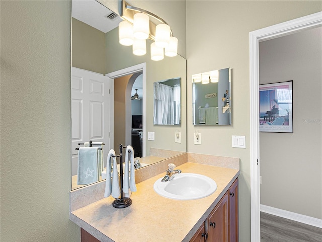 bathroom featuring wood-type flooring and vanity