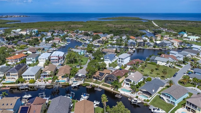 bird's eye view featuring a water view