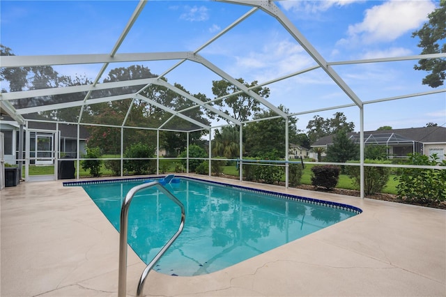 view of pool featuring a lanai and a patio area