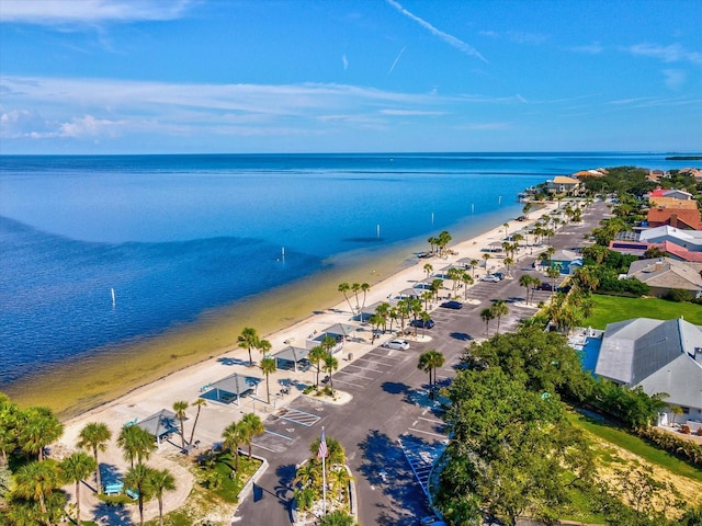 aerial view with a beach view and a water view