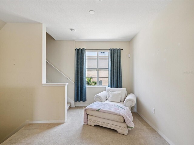 sitting room with light colored carpet