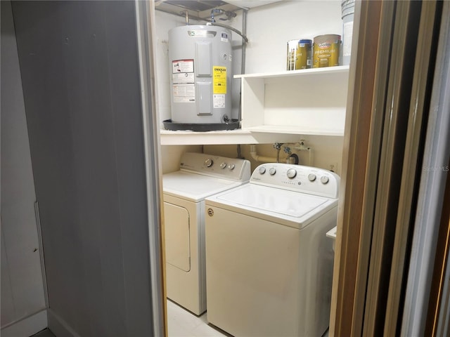 laundry area with water heater and washing machine and dryer