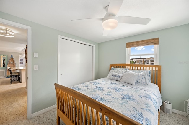 bedroom featuring a closet and ceiling fan