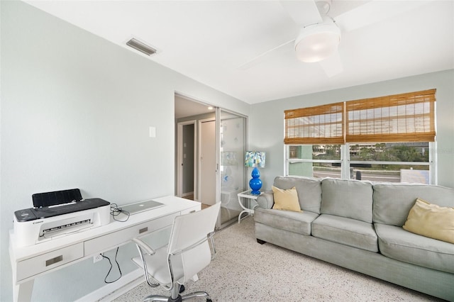 home office with ceiling fan