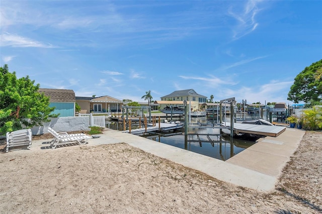 view of dock with a water view