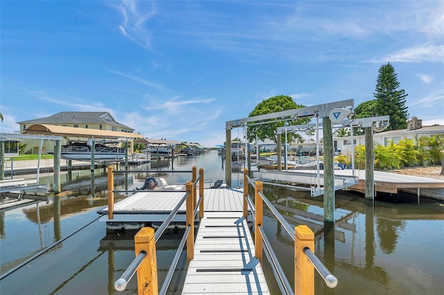 dock area with a water view