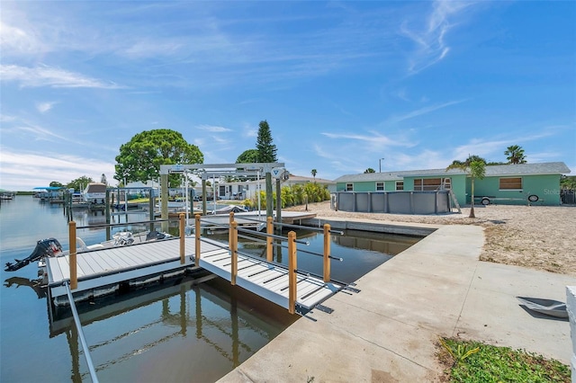 dock area with a water view