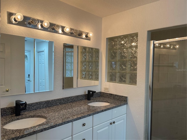 bathroom with vanity and walk in shower