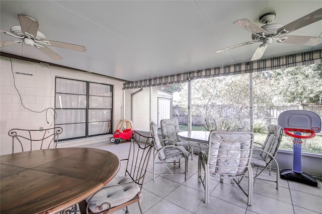 sunroom with ceiling fan and plenty of natural light