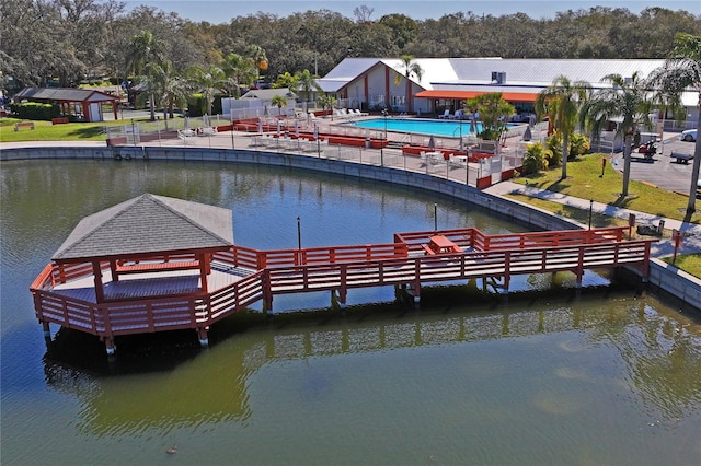 dock area with a water view