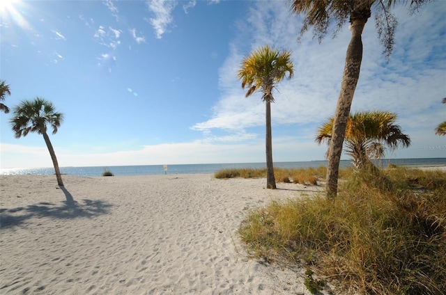 property view of water featuring a beach view