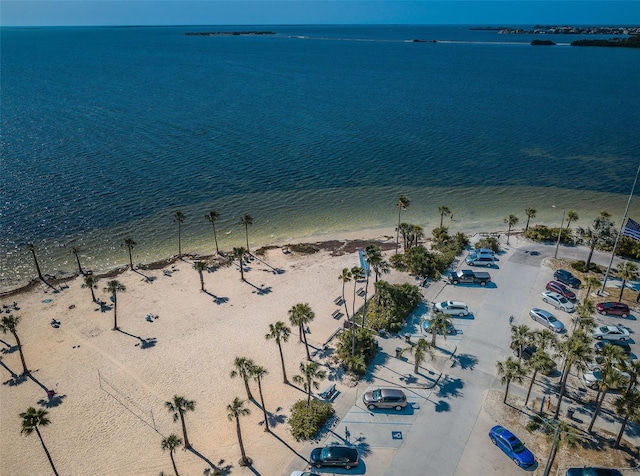 aerial view featuring a water view and a view of the beach