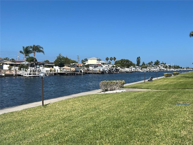 property view of water with a dock