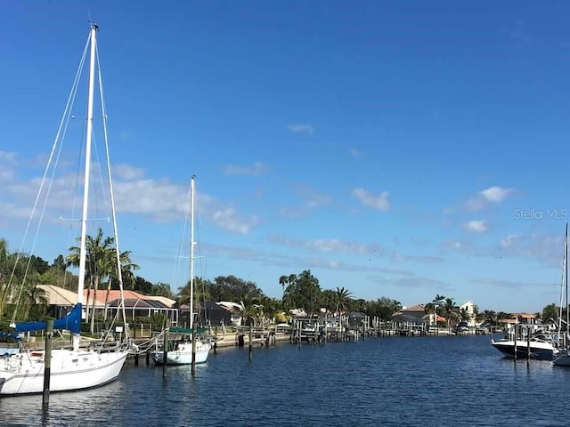 property view of water with a boat dock