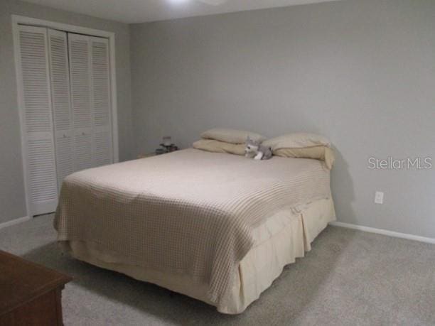 carpeted bedroom featuring a closet