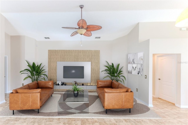 living room featuring ceiling fan