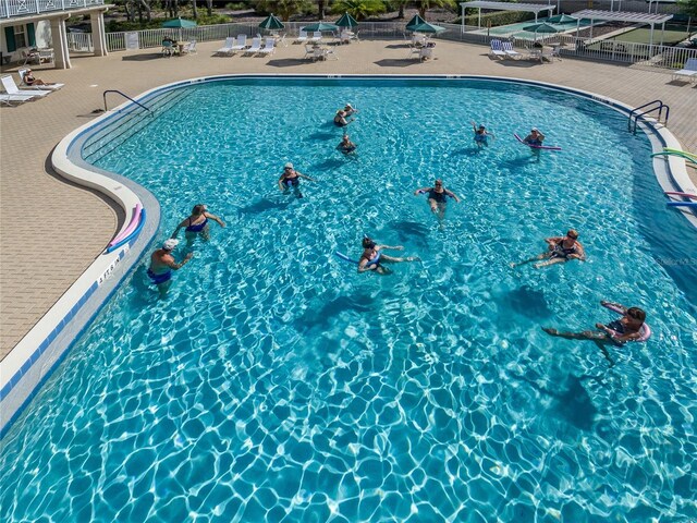 view of swimming pool featuring a patio