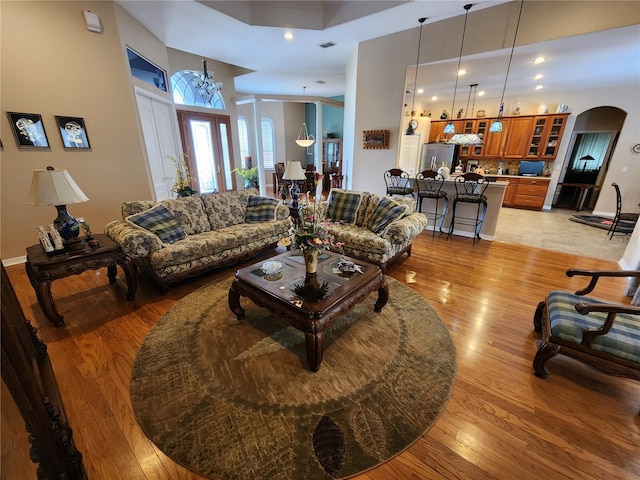 living room with light hardwood / wood-style flooring