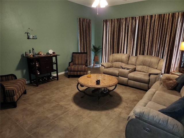 living room with ceiling fan