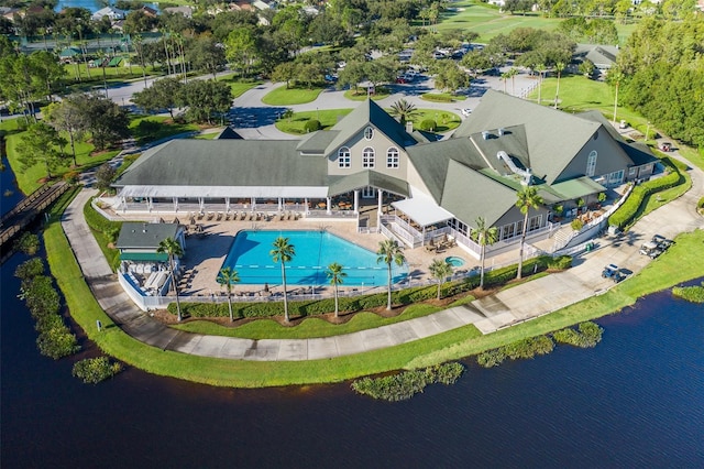 aerial view with a water view