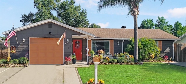 view of front of house featuring a front yard and a garage