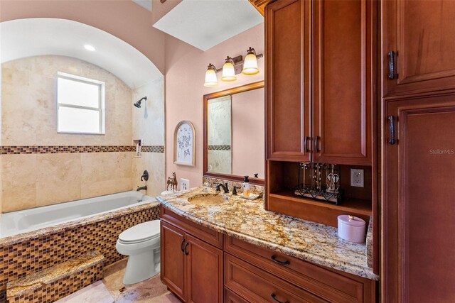 full bathroom featuring toilet, shower / tub combination, and vanity