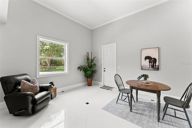 office area featuring baseboards and crown molding