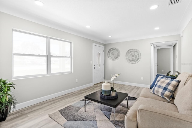 living room with light hardwood / wood-style floors