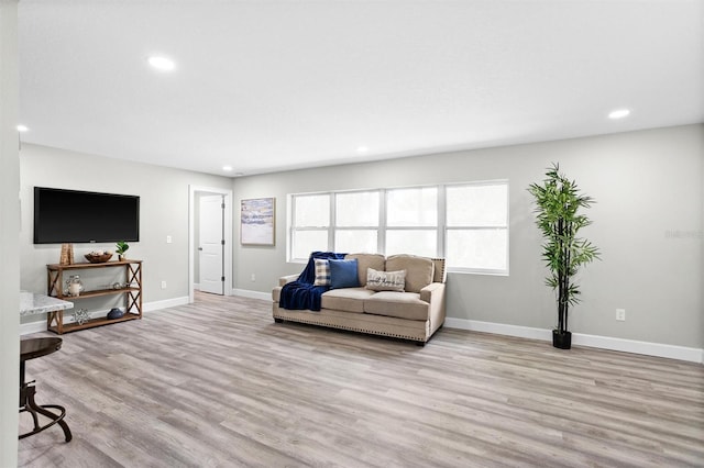 living room with light hardwood / wood-style flooring