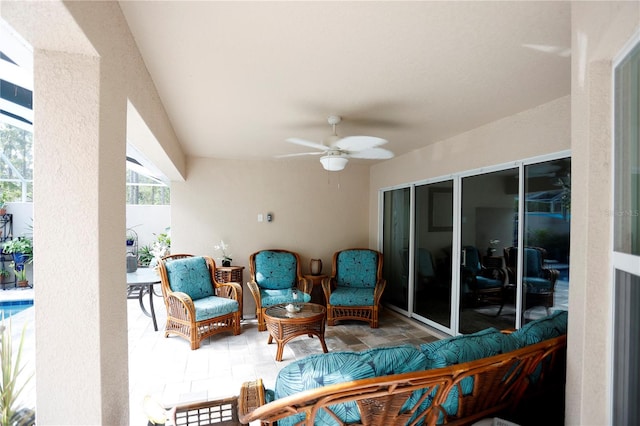 view of patio / terrace featuring an outdoor hangout area and ceiling fan