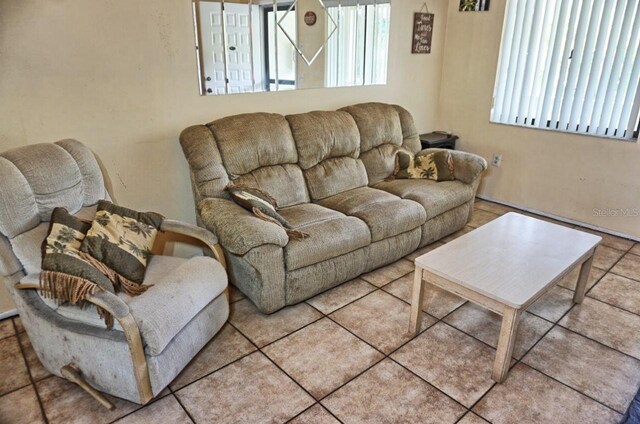 living room featuring light tile patterned floors