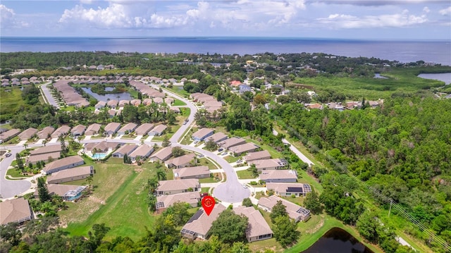 aerial view with a water view