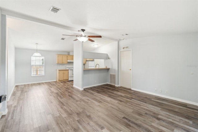 14904 Old Dixie Hwy, Hudson, FL 34667 - unfurnished living room with a ceiling fan, wood finished floors, and visible vents