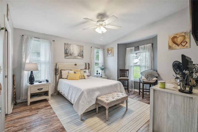 bedroom featuring wood-type flooring and multiple windows