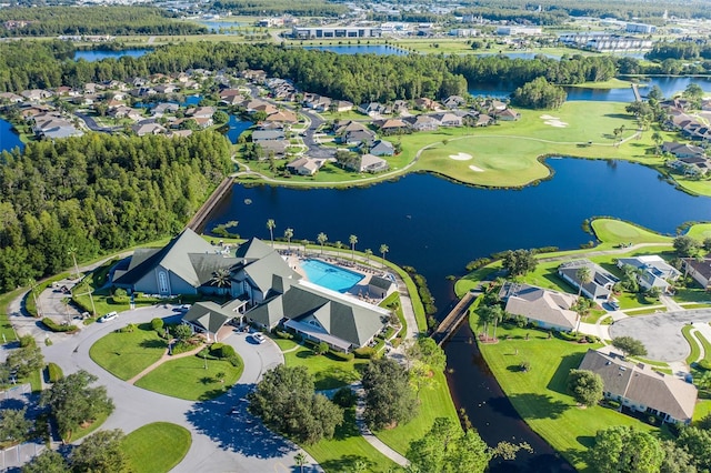 aerial view featuring a residential view and a water view