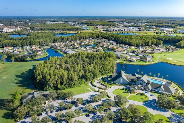 birds eye view of property featuring a residential view and a water view