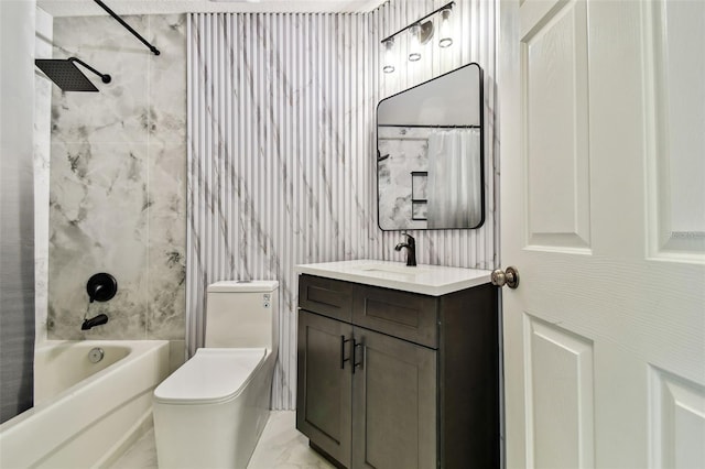 full bathroom featuring toilet, vanity, and shower / tub combo with curtain