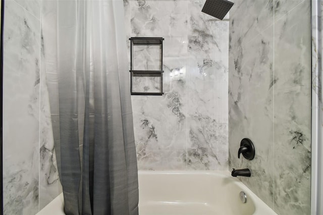 bathroom featuring shower / bathtub combination with curtain