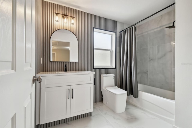 full bathroom featuring toilet, vanity, and shower / tub combo